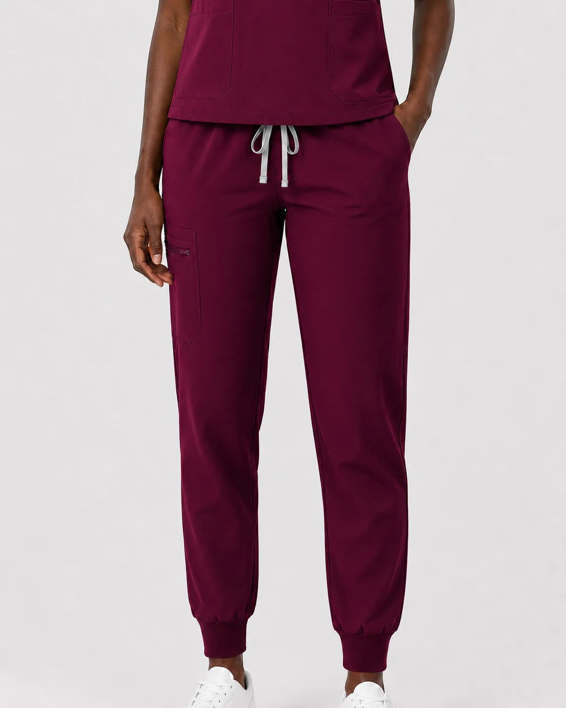 Burgundy Red Eipnare Women's Split V-Neck Cargo Jogger Scrub Set - Stretch Medical Scrubs for Women