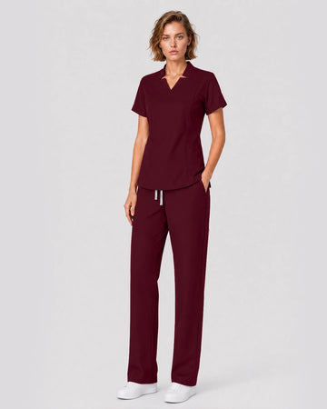 Eipnare Women's Split V-Neck Tapered Scrub Set