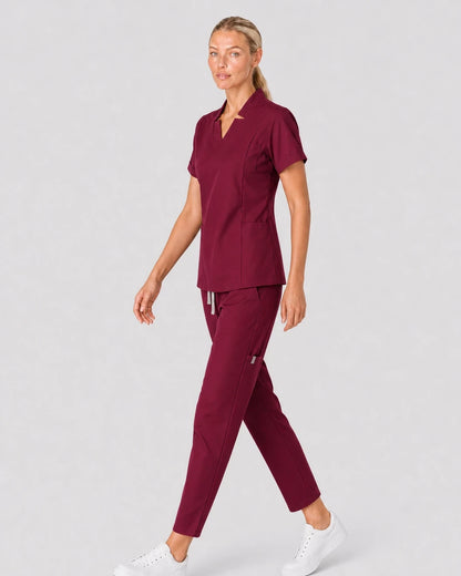 Burgundy Red Eipnare Women's V-Neck Split 9-Pocket Slim Fit Scrub Set - Stretch Medical Scrubs for Women