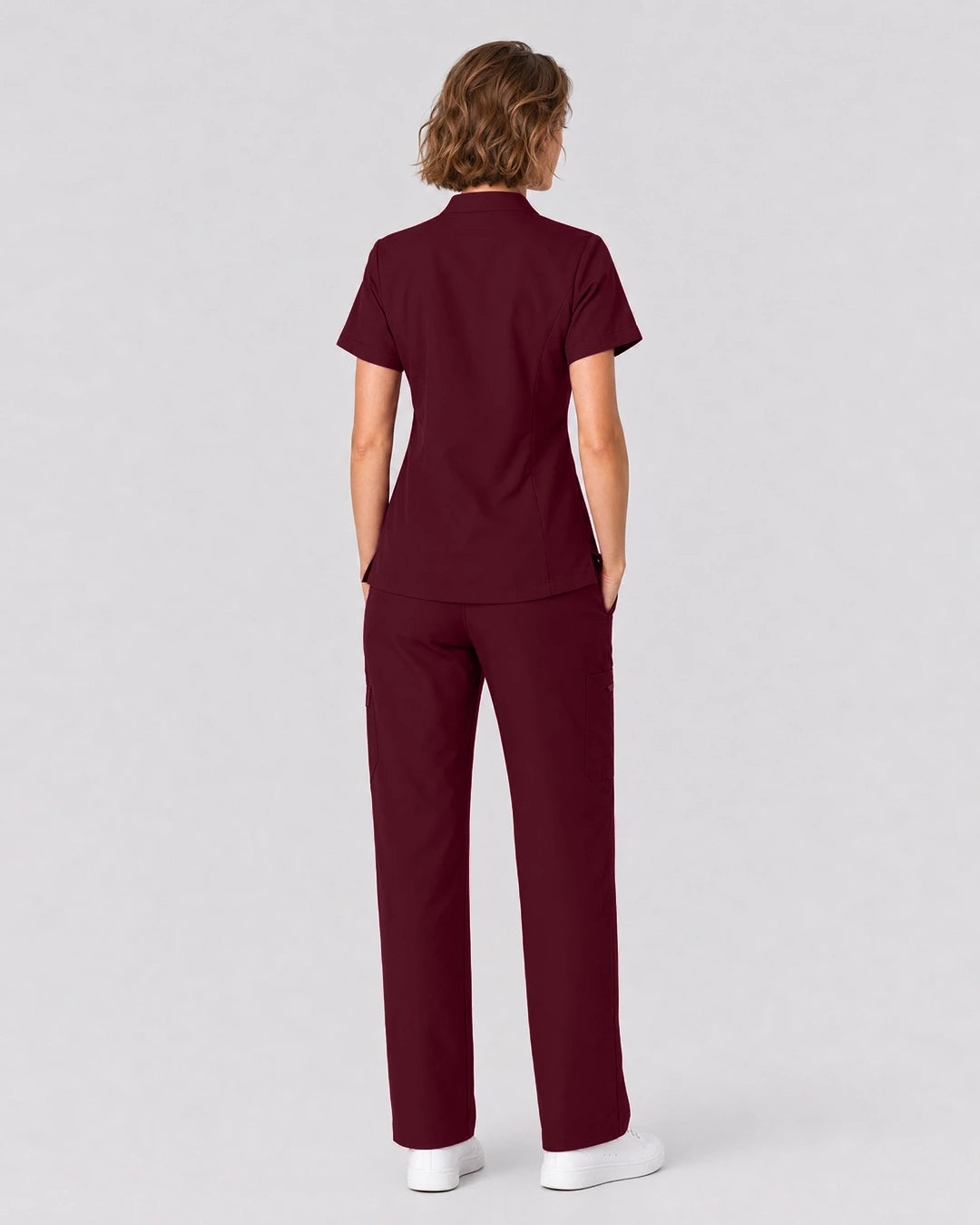 Burgundy Red Eipnare Women's Split V-Neck Tapered Scrub Set - Stretch Medical Scrubs for Women