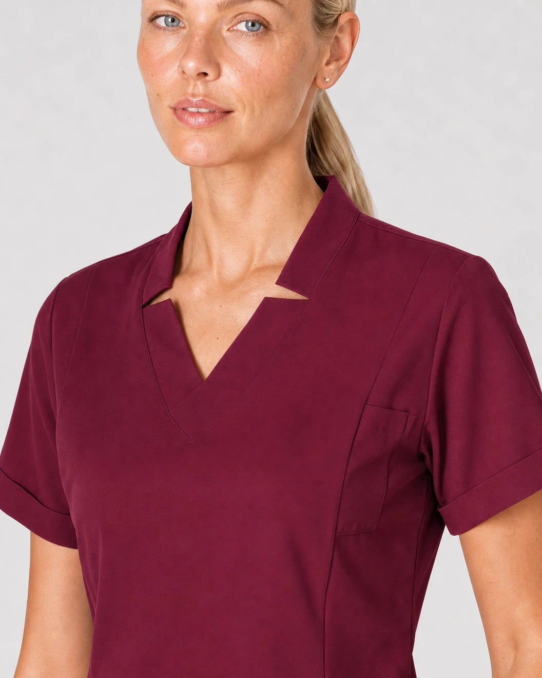 Burgundy Red Eipnare Women's V-Neck Split 9-Pocket Slim Fit Scrub Set - Stretch Medical Scrubs for Women