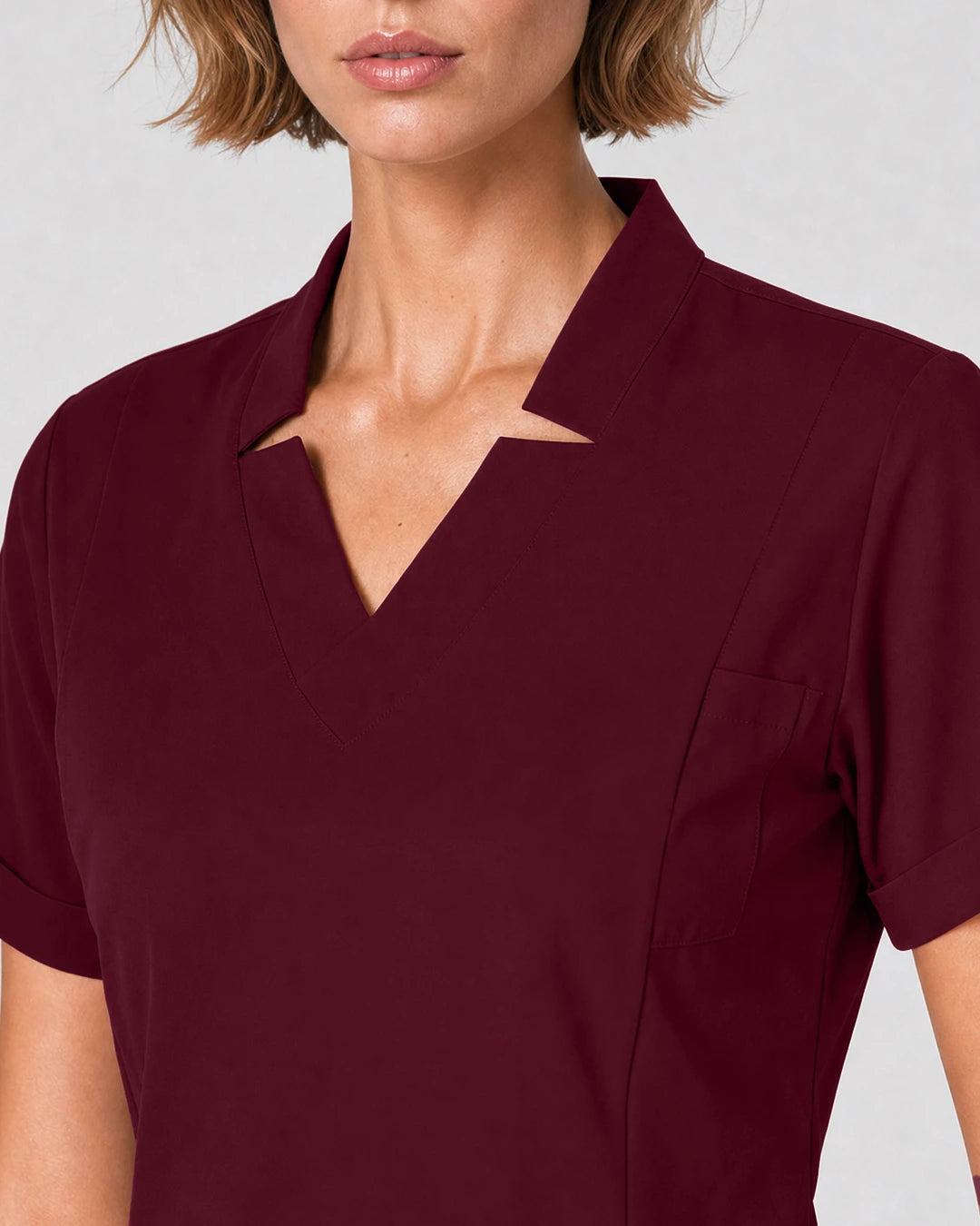 Burgundy Red Eipnare Women's Split V-Neck Tapered Scrub Set - Stretch Medical Scrubs for Women