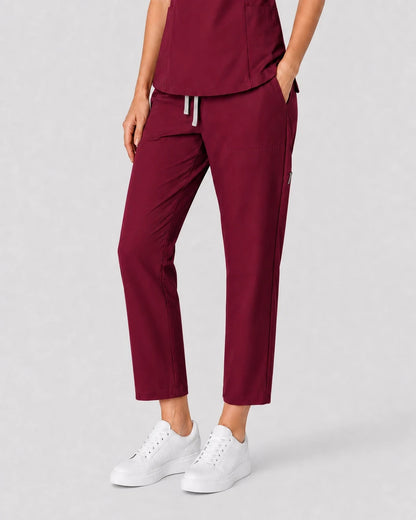 Burgundy Red Eipnare Women's V-Neck Split 9-Pocket Slim Fit Scrub Set - Stretch Medical Scrubs for Women