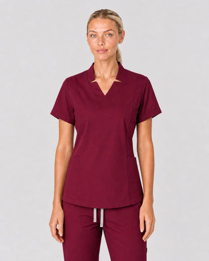 Burgundy Red Eipnare Women's V-Neck Split 9-Pocket Slim Fit Scrub Set - Stretch Medical Scrubs for Women