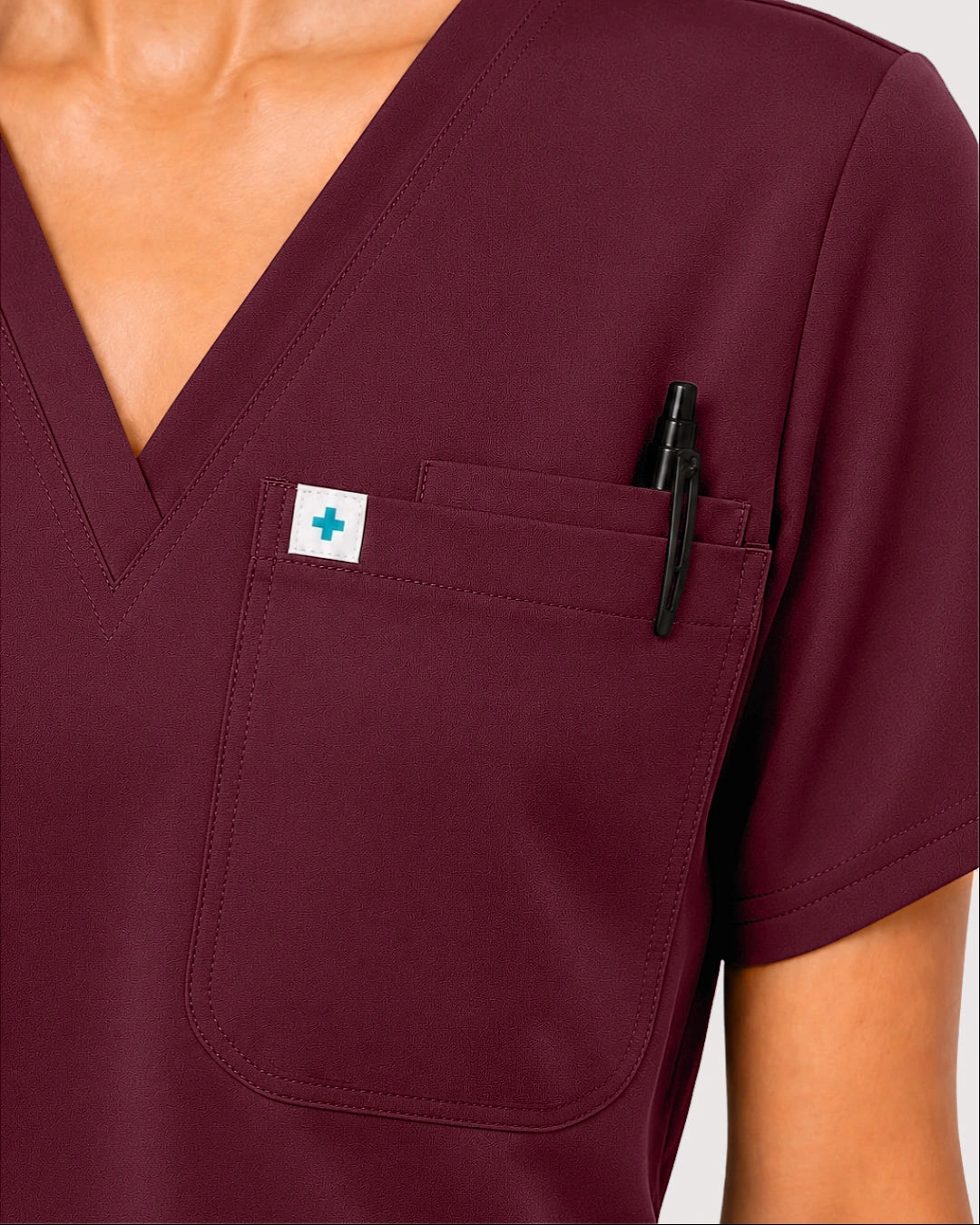 Burgundy Red Eipnare Women's Knit V-Neck Jogger Scrub Set - Stretch Medical Scrubs for Women