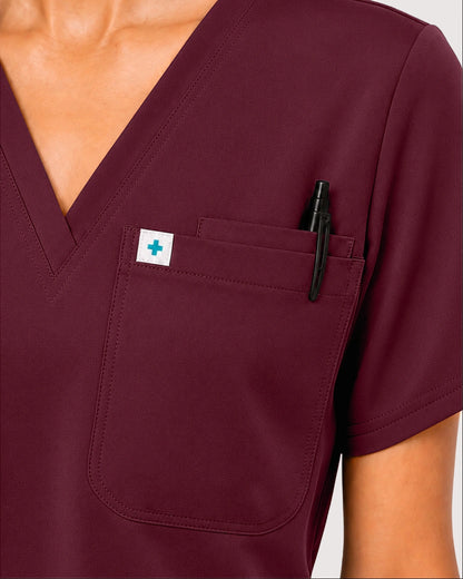 Burgundy Red Eipnare Women's Knit V-Neck Jogger Scrub Set - Stretch Medical Scrubs for Women