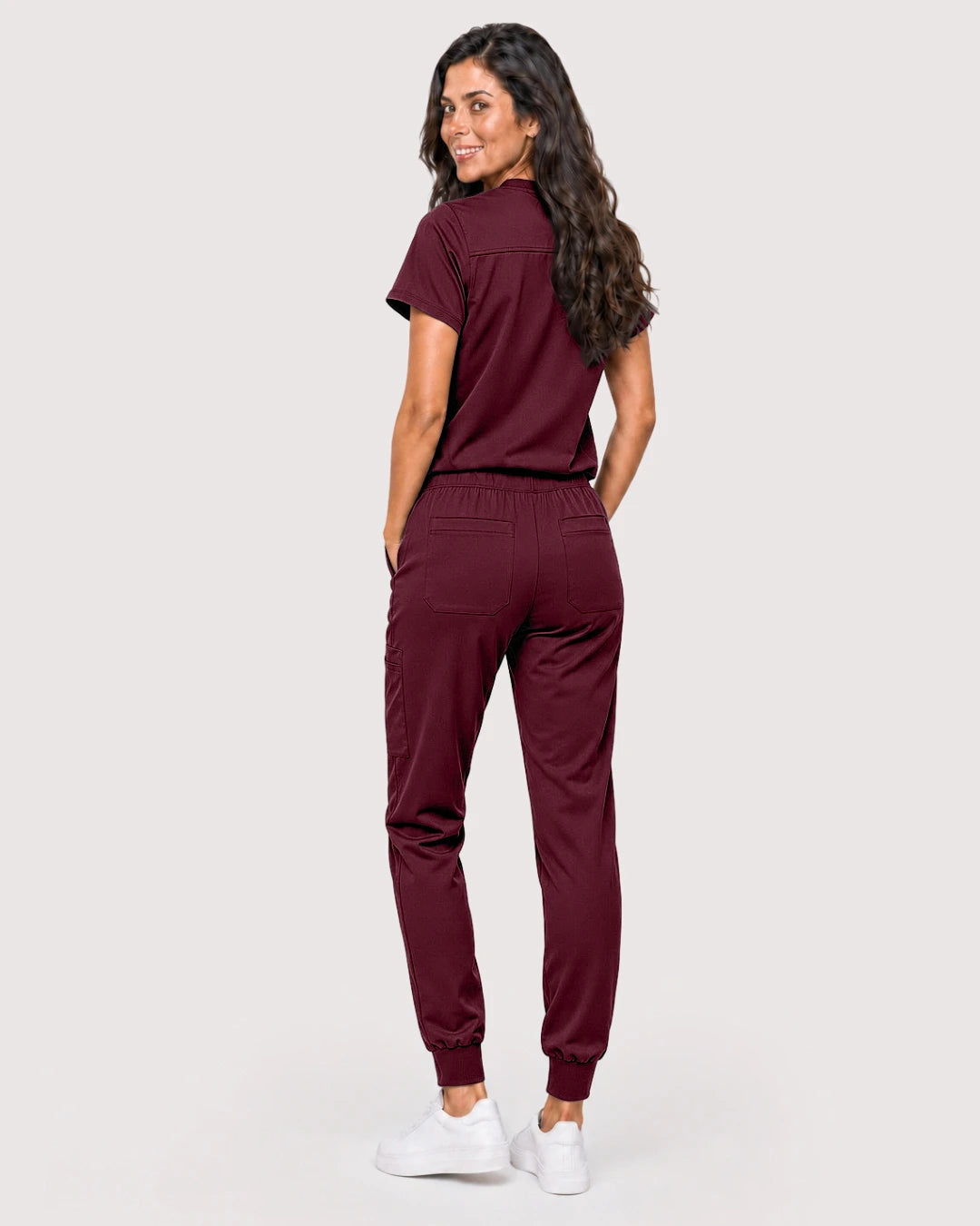 Burgundy Red Eipnare Women's Knit V-Neck Jogger Scrub Set - Stretch Medical Scrubs for Women