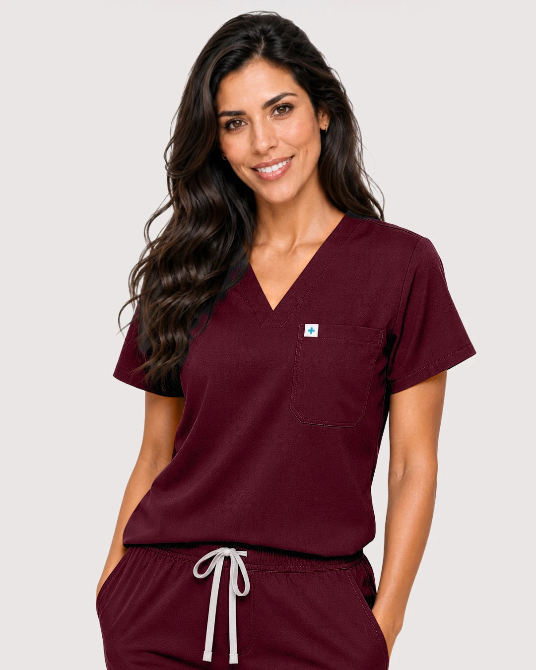 Burgundy Red Eipnare Women's Knit V-Neck Jogger Scrub Set - Stretch Medical Scrubs for Women
