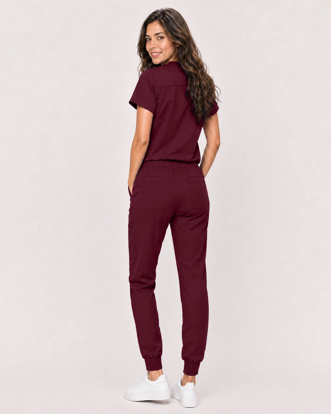 Burgundy Red Eipnare Women's Classic V-Neck Jogger Scrub Set - Stretch Medical Scrubs for Women