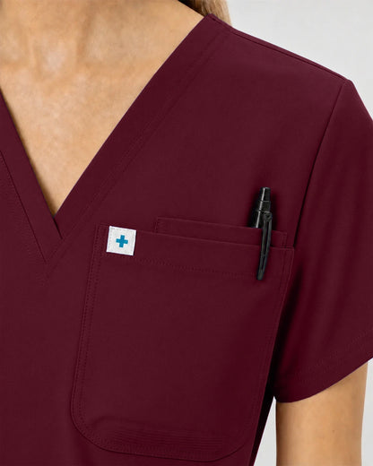Burgundy Red Eipnare Women's Classic V-Neck Jogger Scrub Set - Stretch Medical Scrubs for Women