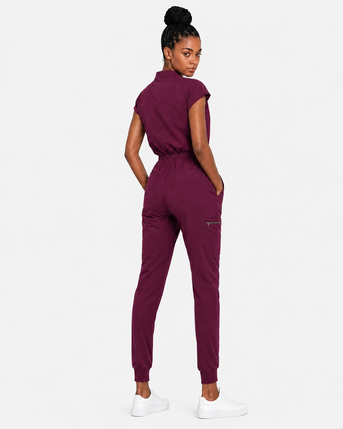 Burgundy Red Eipnare Women's Zip-Front Sleeveless Scrub Jumpsuit - Stretch Medical Scrubs for Women