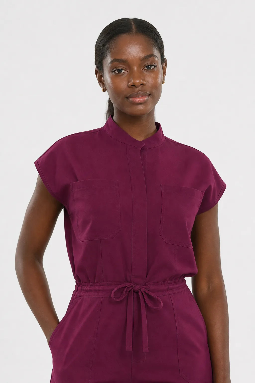 Burgundy Red Eipnare Women's Zip-Front Sleeveless Scrub Jumpsuit - Stretch Medical Scrubs for Women