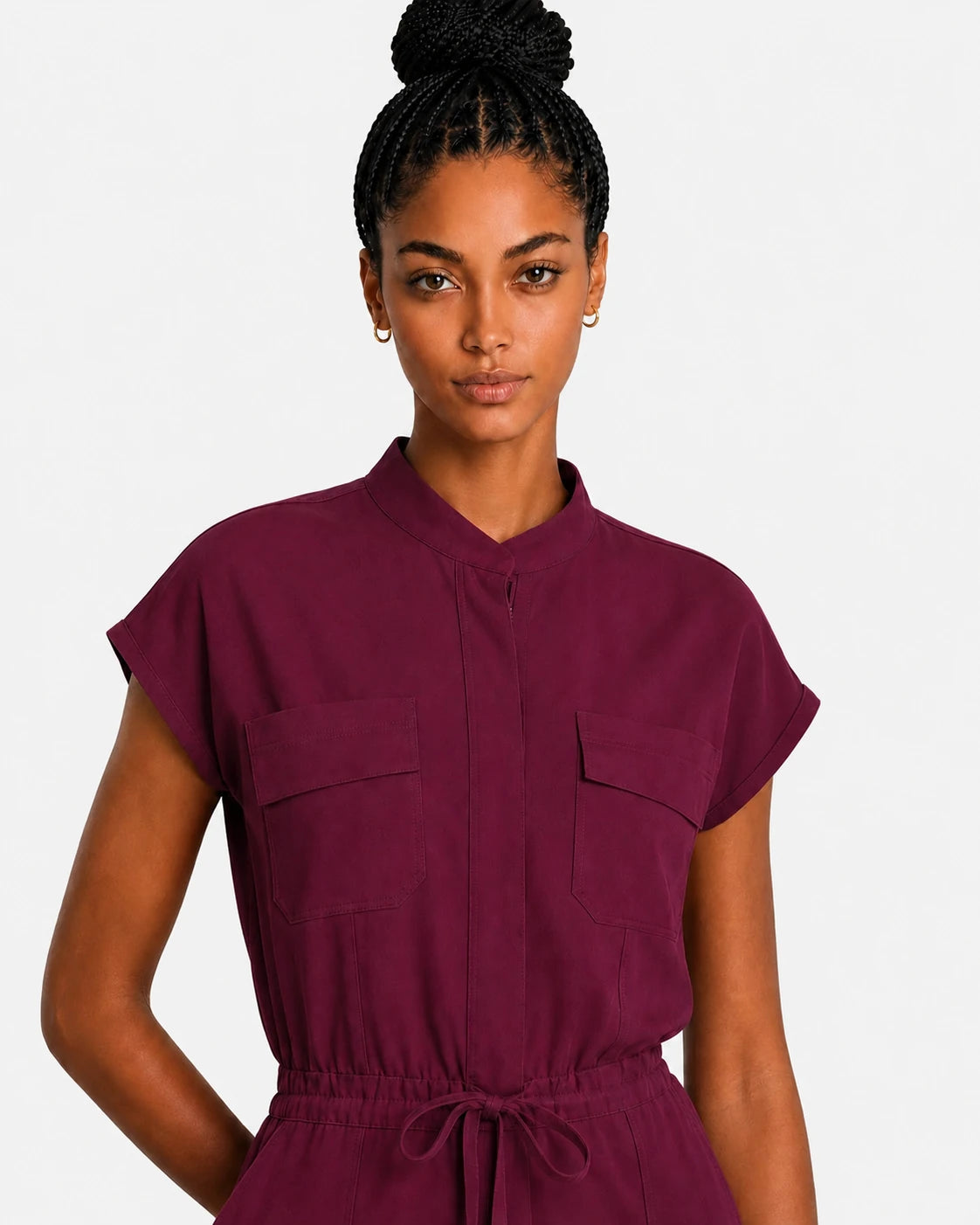 Burgundy Red Eipnare Women's Zip-Front Sleeveless Scrub Jumpsuit - Stretch Medical Scrubs for Women
