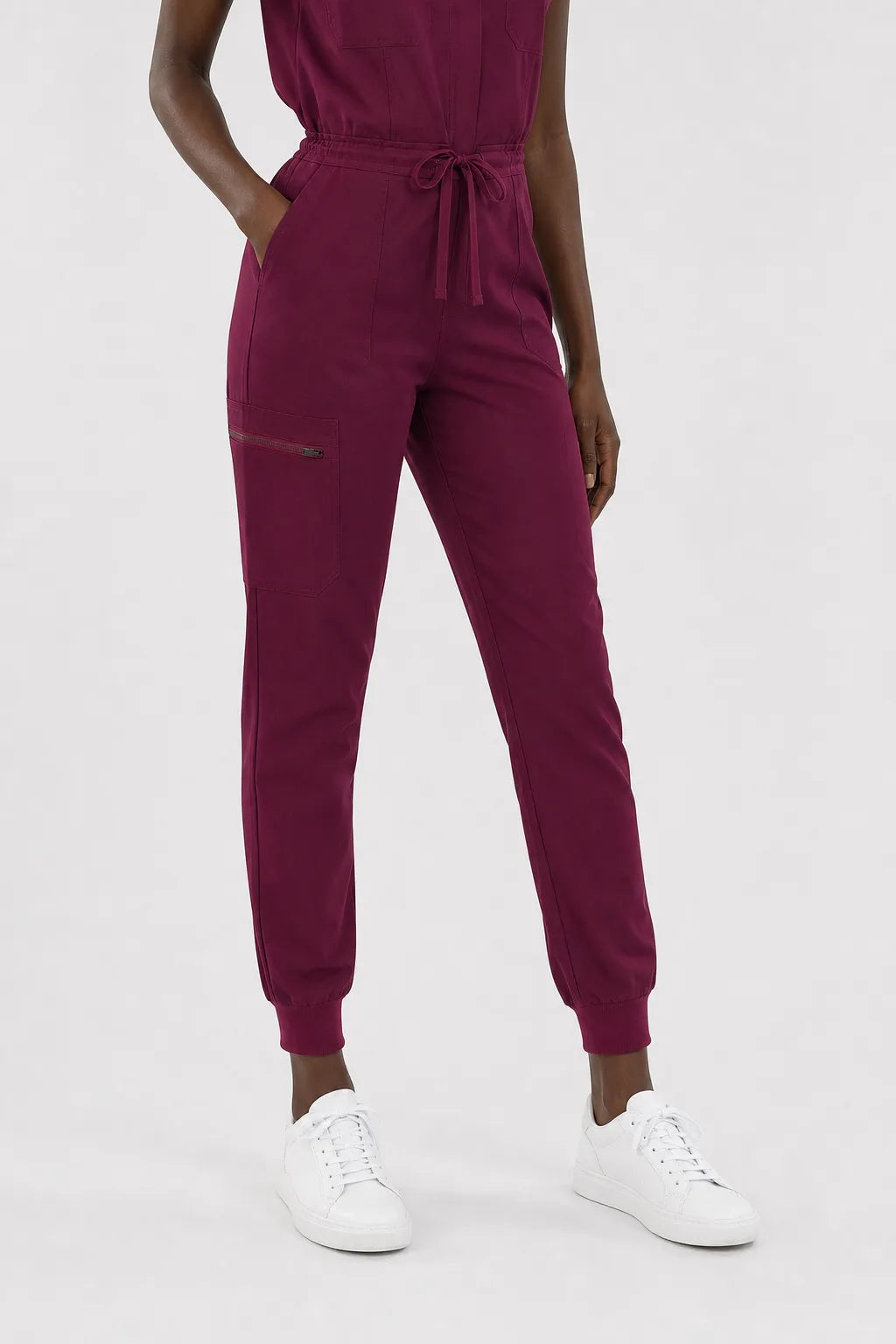 Burgundy Red Eipnare Women's Zip-Front Sleeveless Scrub Jumpsuit - Stretch Medical Scrubs for Women