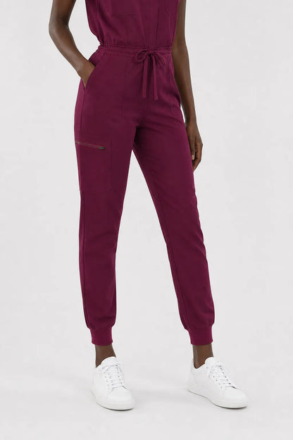 Burgundy Red Eipnare Women's Zip-Front Sleeveless Scrub Jumpsuit - Stretch Medical Scrubs for Women
