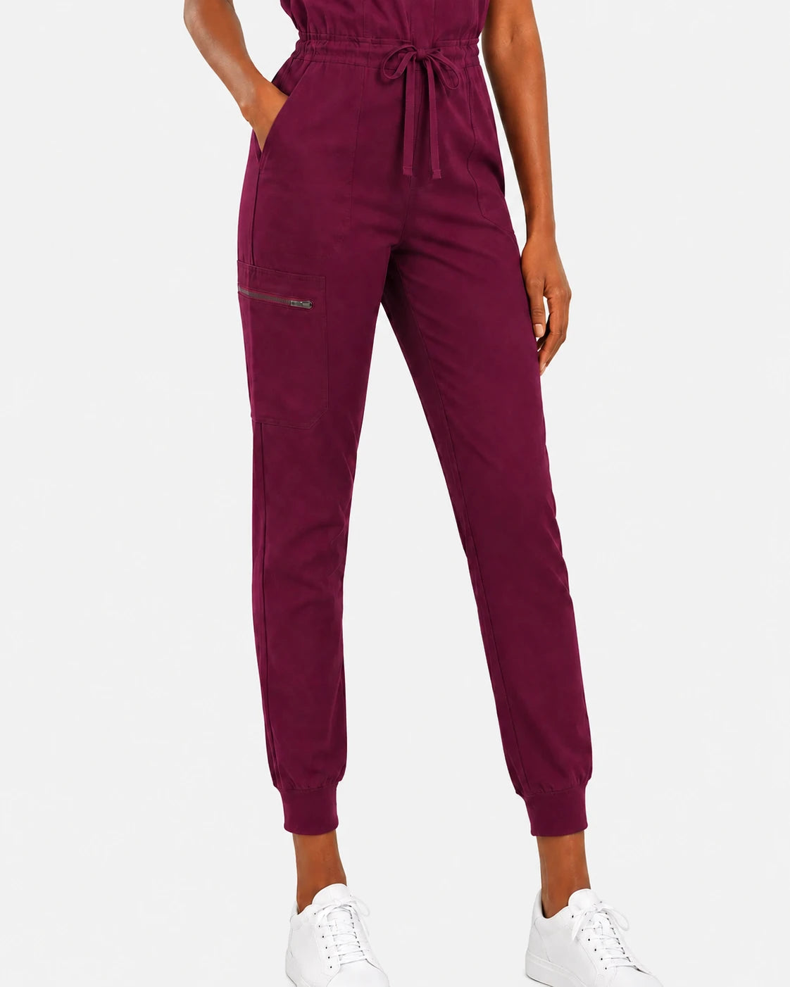 Burgundy Red Eipnare Women's Zip-Front Sleeveless Scrub Jumpsuit - Stretch Medical Scrubs for Women
