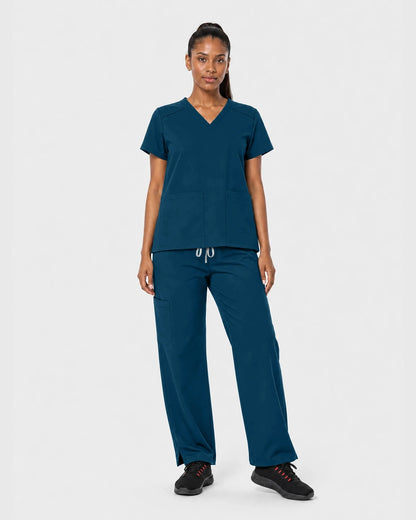 Caribbean Blue Eipnare Women's 15-Pocket V-Neck Jogger Scrub Set - Stretch Medical Scrubs for Women