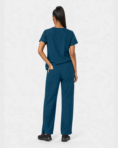Caribbean Blue Eipnare Women's 15-Pocket V-Neck Jogger Scrub Set - Stretch Medical Scrubs for Women