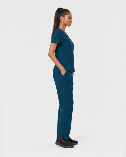 Caribbean Blue Eipnare Women's 15-Pocket V-Neck Jogger Scrub Set - Stretch Medical Scrubs for Women