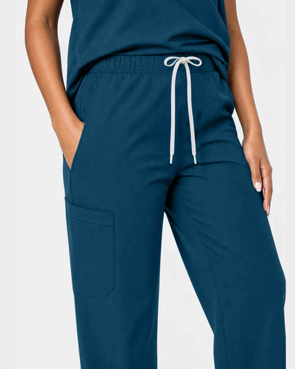 Caribbean Blue Eipnare Women's 15-Pocket V-Neck Jogger Scrub Set - Stretch Medical Scrubs for Women