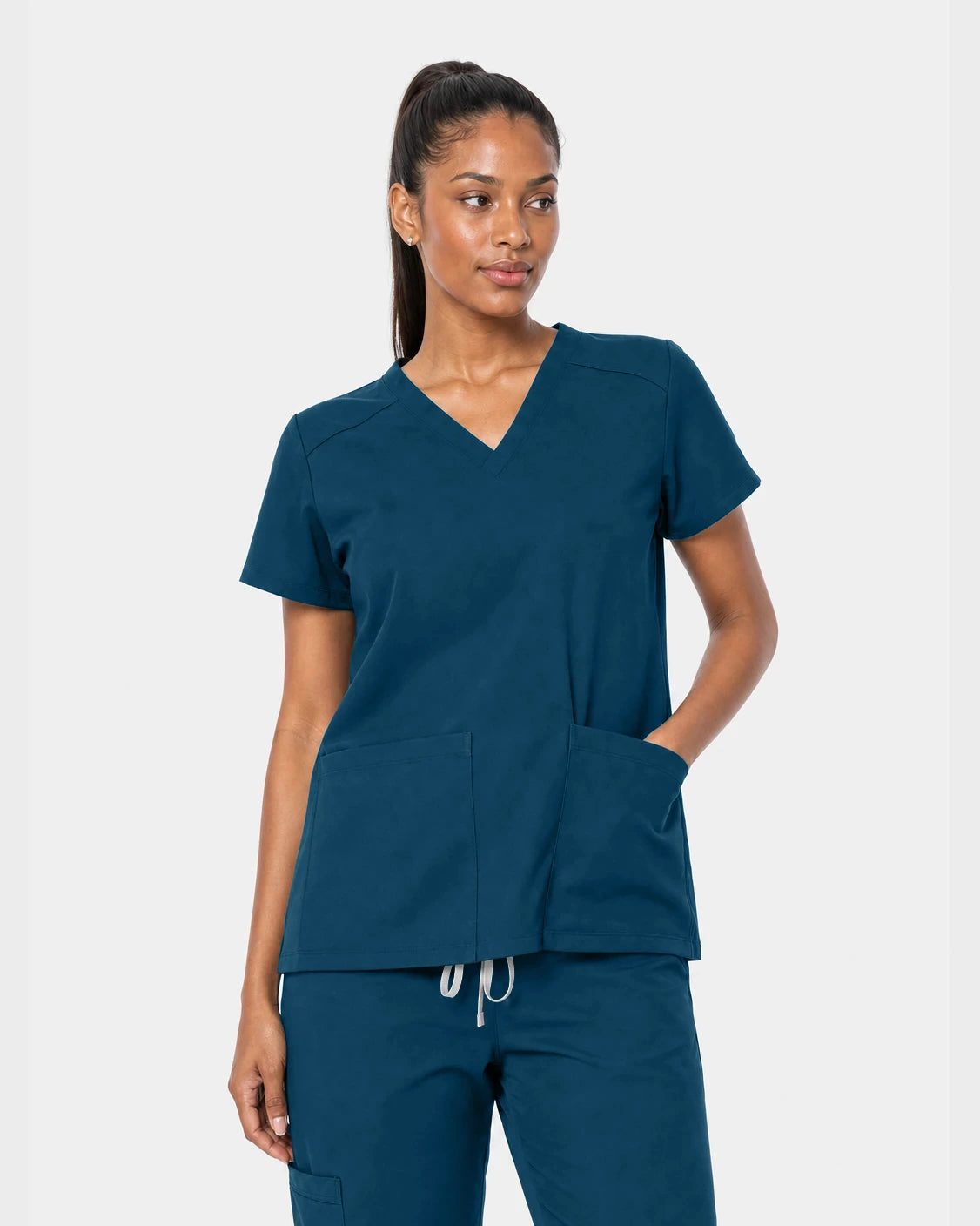 Caribbean Blue Eipnare Women's 15-Pocket V-Neck Jogger Scrub Set - Stretch Medical Scrubs for Women