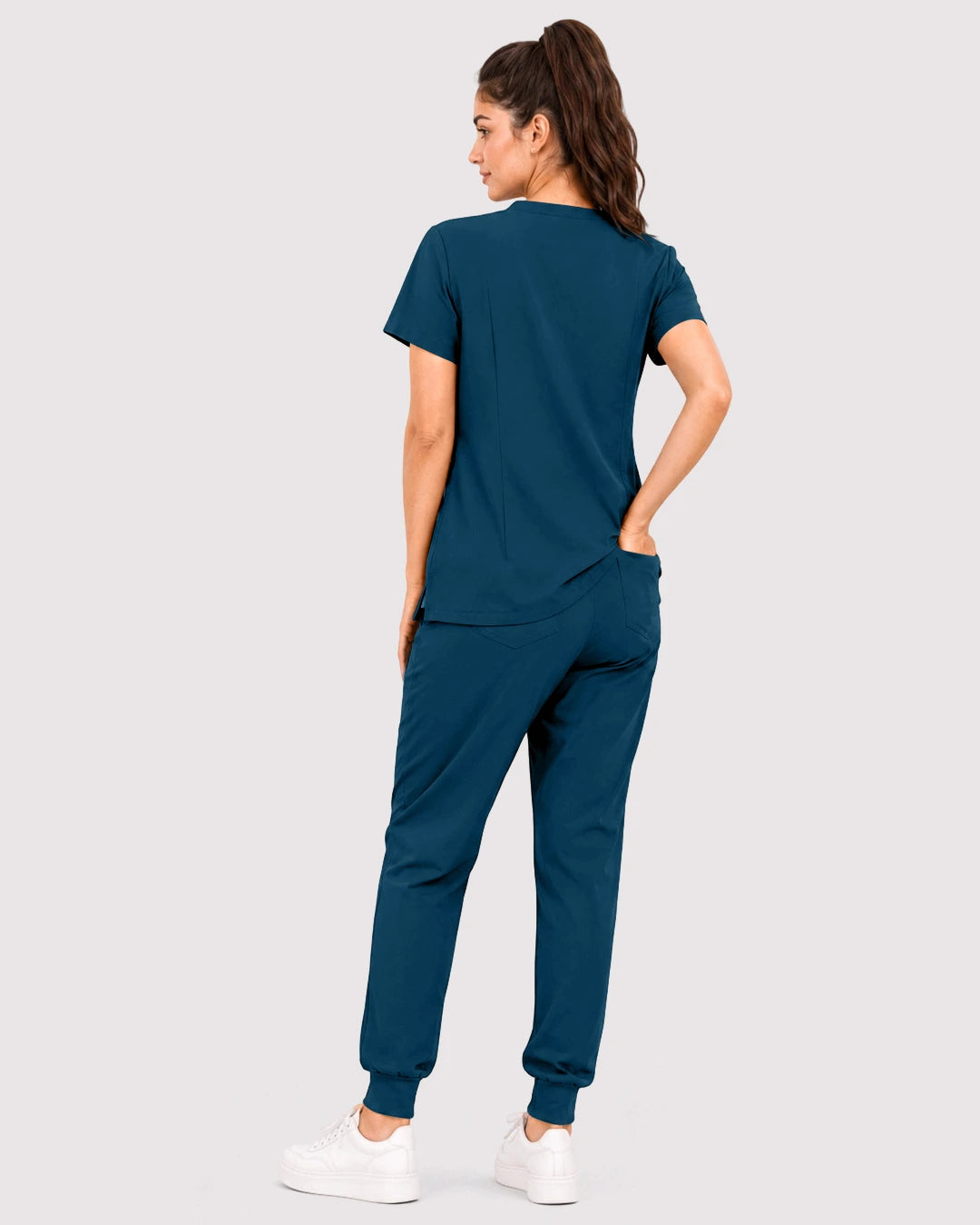 Caribbean Blue Eipnare Women's 3-Pocket V-Neck Jogger Scrub Set - Stretch Medical Scrubs for Women