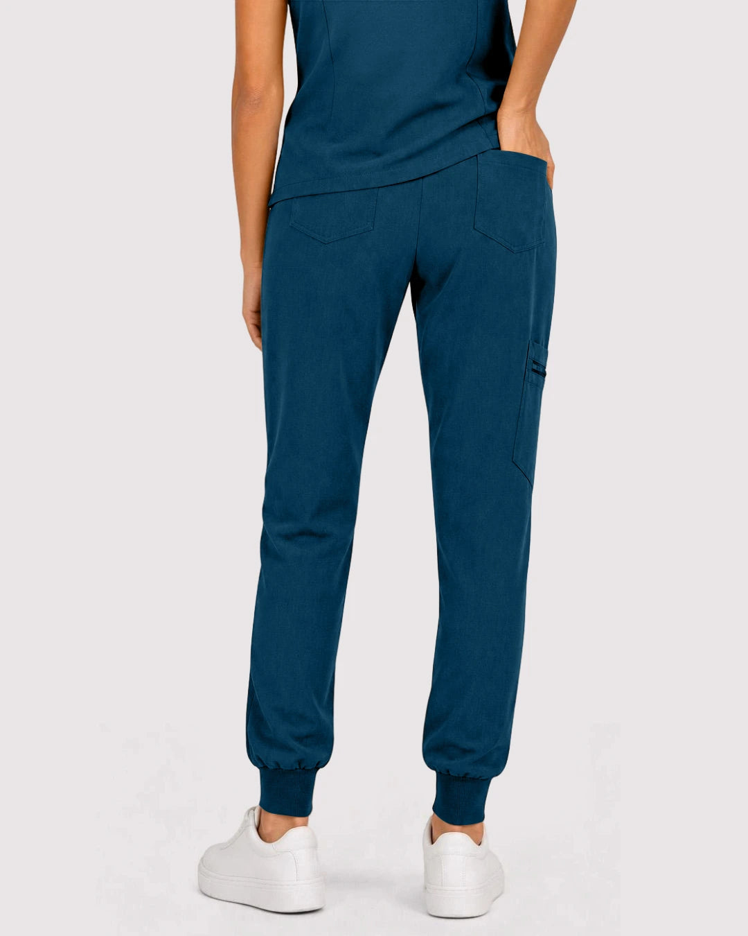 Caribbean Blue Eipnare Women's 3-Pocket V-Neck Jogger Scrub Set - Stretch Medical Scrubs for Women