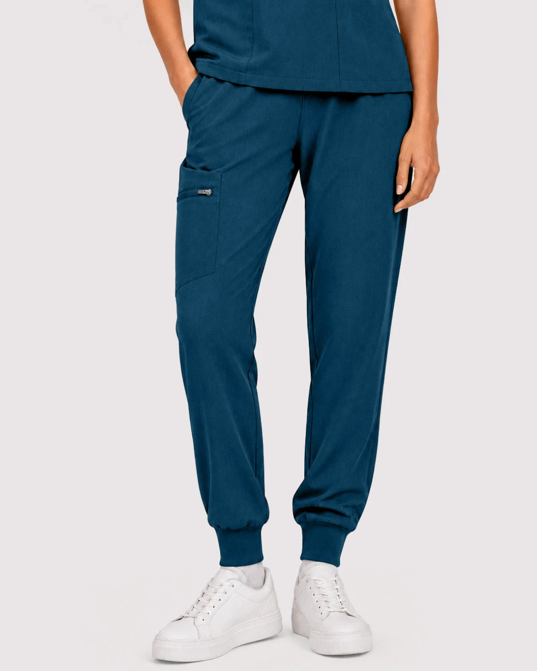 Caribbean Blue Eipnare Women's 3-Pocket V-Neck Jogger Scrub Set - Stretch Medical Scrubs for Women