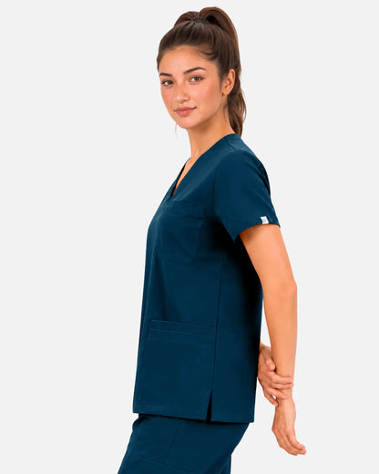 Caribbean Blue Eipnare Women's 3-Pocket V-Neck Scrub Top - Stretch Medical Scrubs for Women