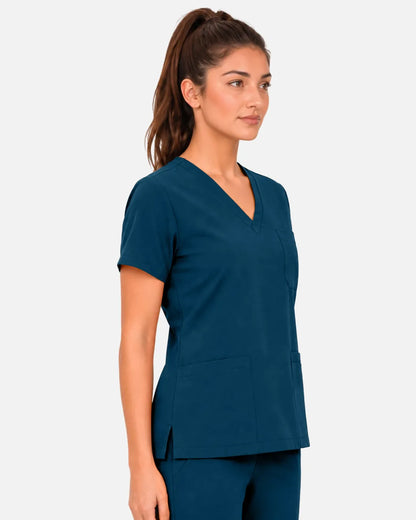 Caribbean Blue Eipnare Women's 3-Pocket V-Neck Scrub Top - Stretch Medical Scrubs for Women
