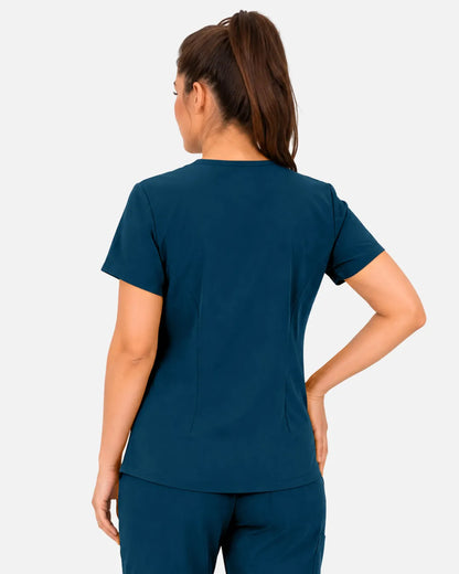 Caribbean Blue Eipnare Women's 3-Pocket V-Neck Scrub Top - Stretch Medical Scrubs for Women