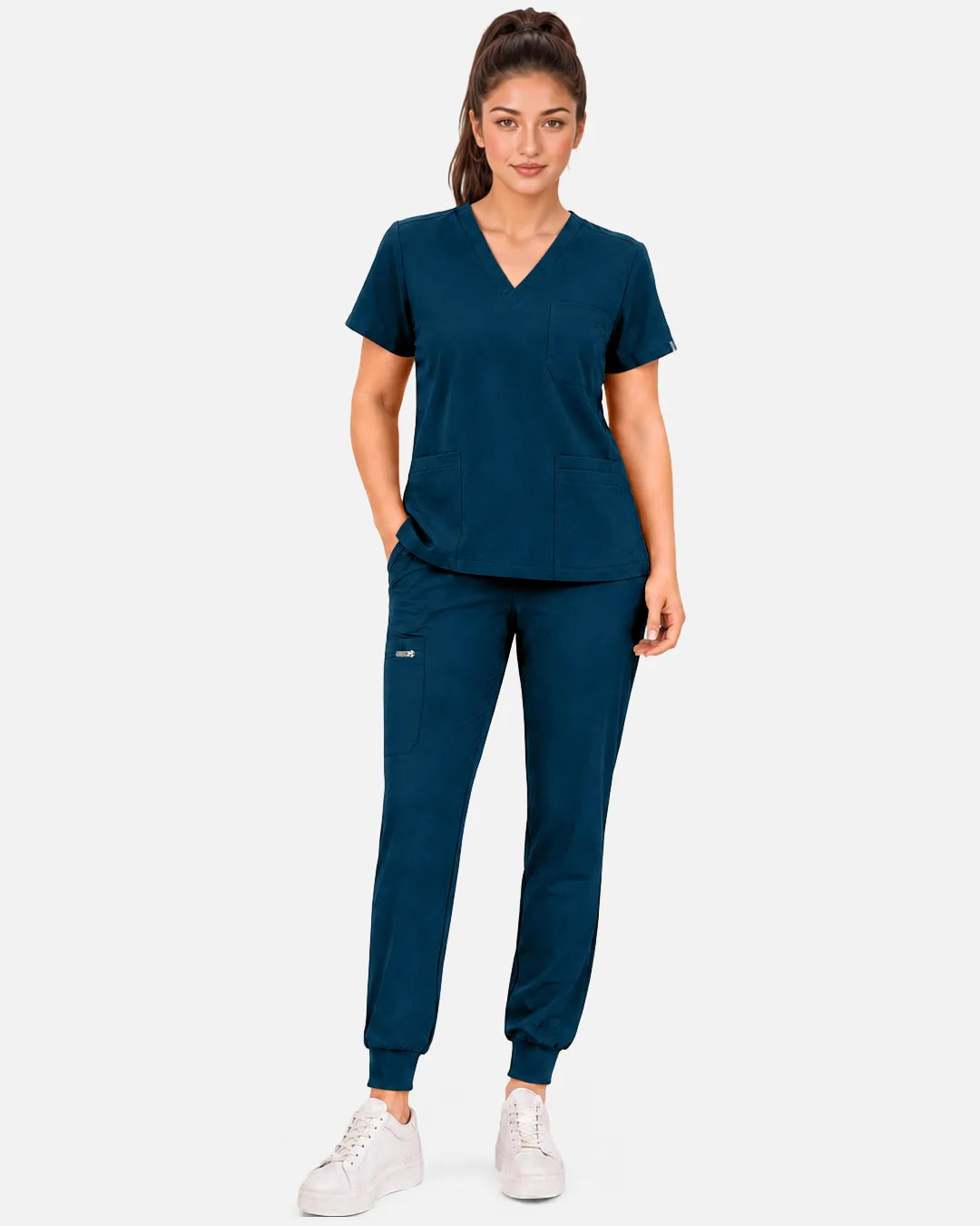Caribbean Blue Eipnare Women's 3-Pocket V-Neck Scrub Top - Stretch Medical Scrubs for Women