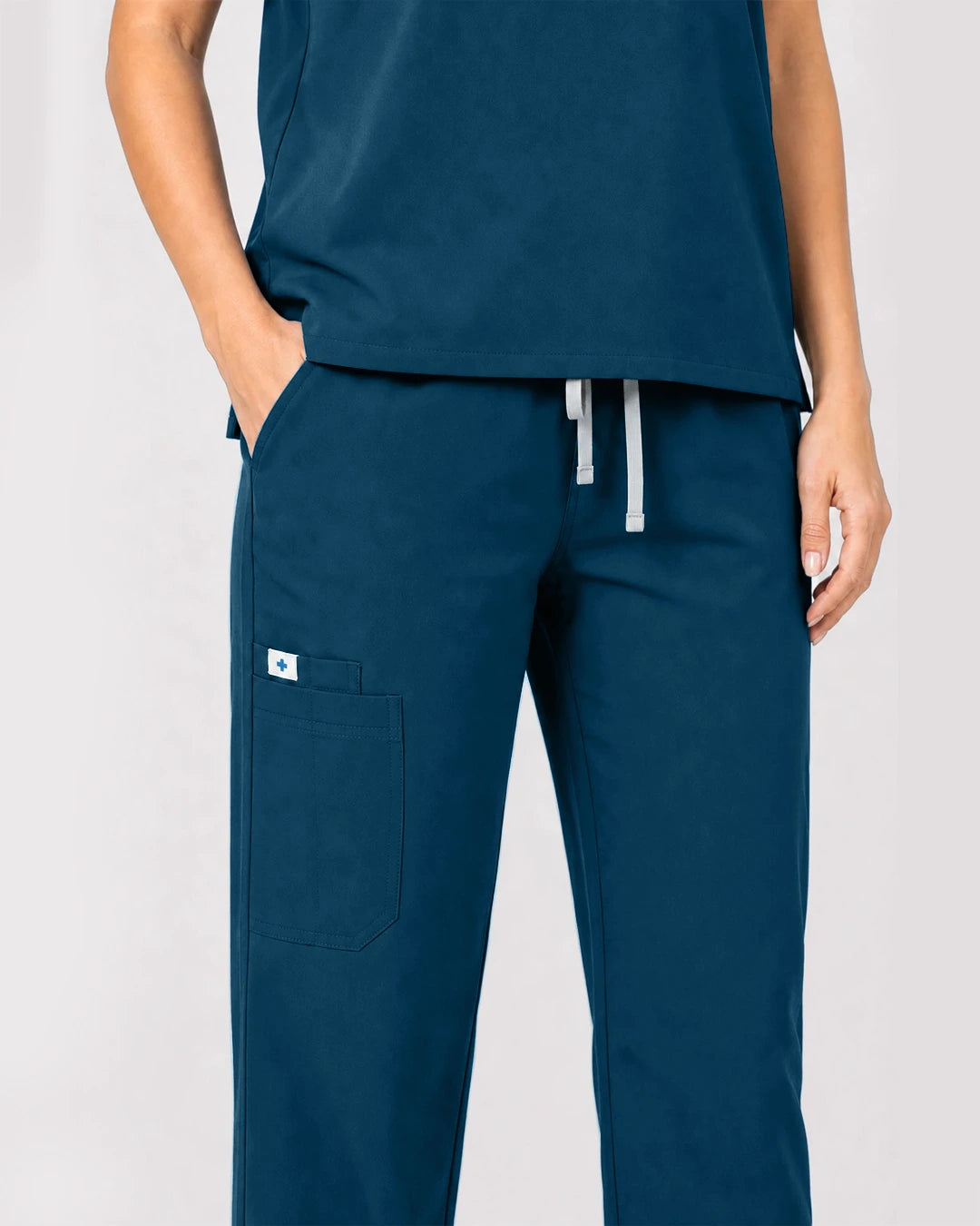 Caribbean Blue Eipnare Women's Zip Polo Straight-Leg Scrub Set - Stretch Medical Scrubs for Women