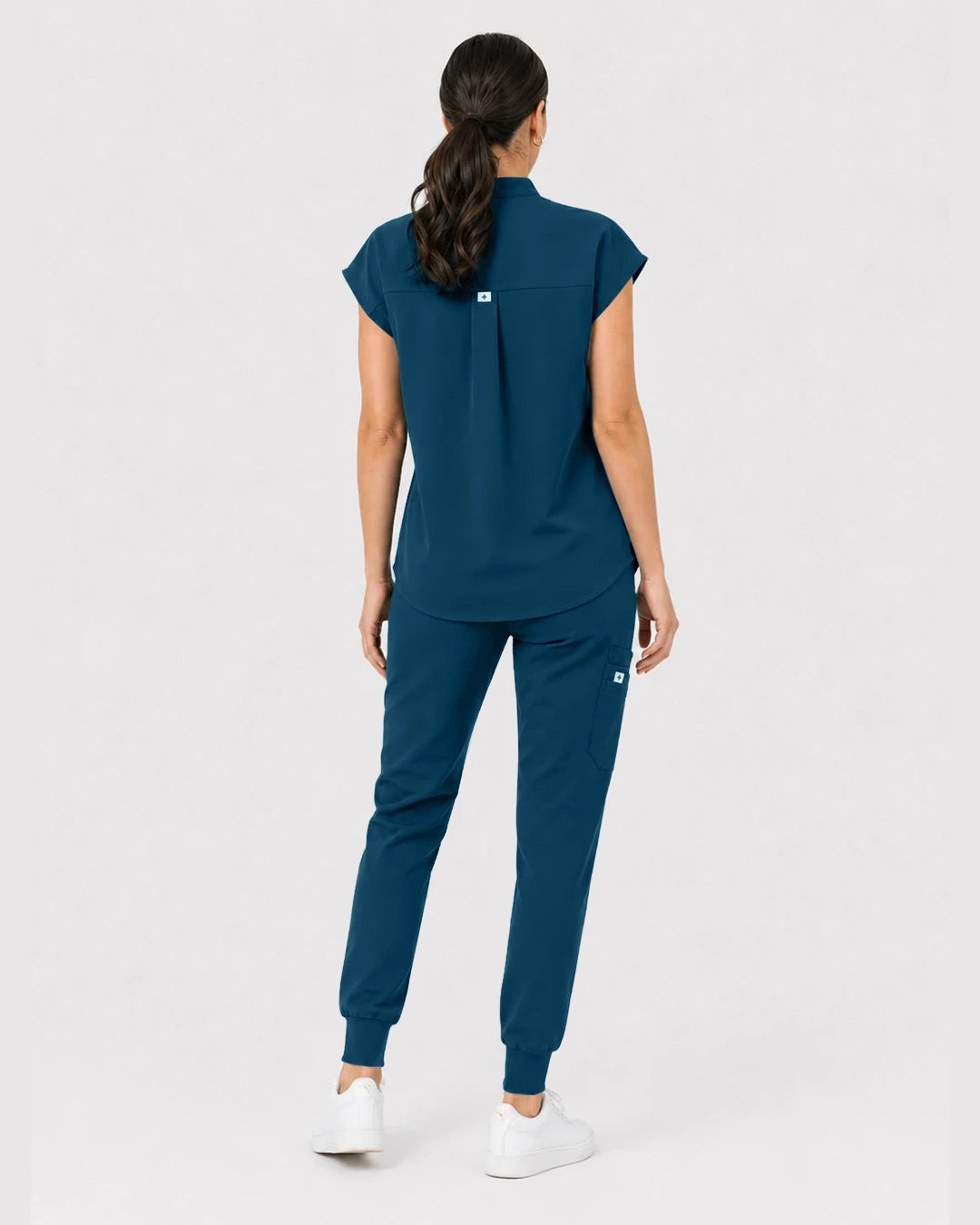 Caribbean Blue Eipnare Women's Henley Sleeveless Jogger Scrub Set - Stretch Medical Scrubs for Women