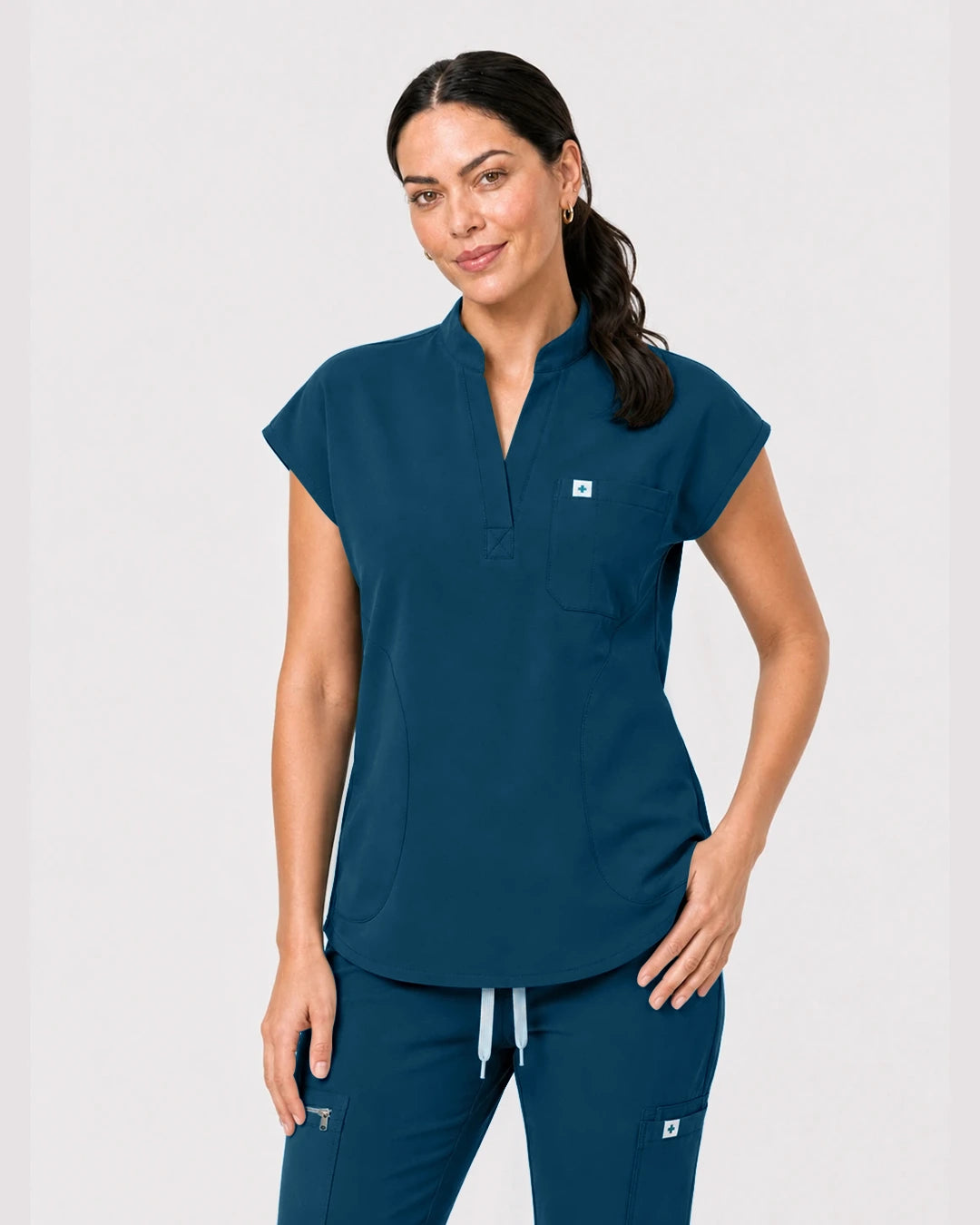 Caribbean Blue Eipnare Women's Henley Sleeveless Jogger Scrub Set - Stretch Medical Scrubs for Women