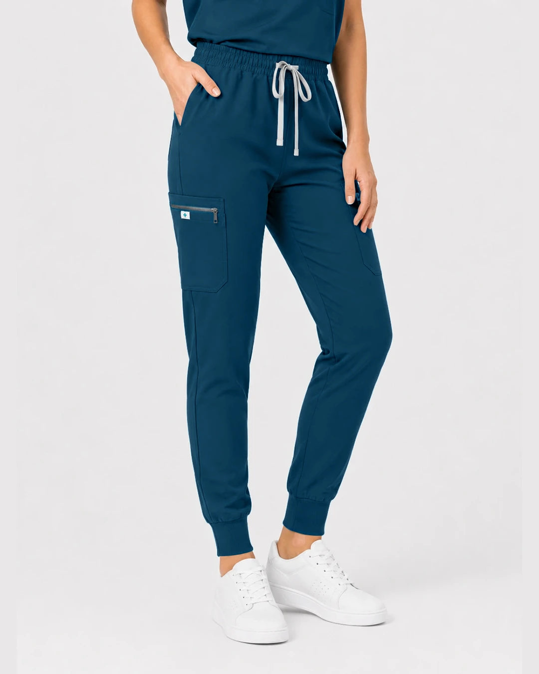 Caribbean Blue Eipnare Women's Henley Sleeveless Jogger Scrub Set - Stretch Medical Scrubs for Women