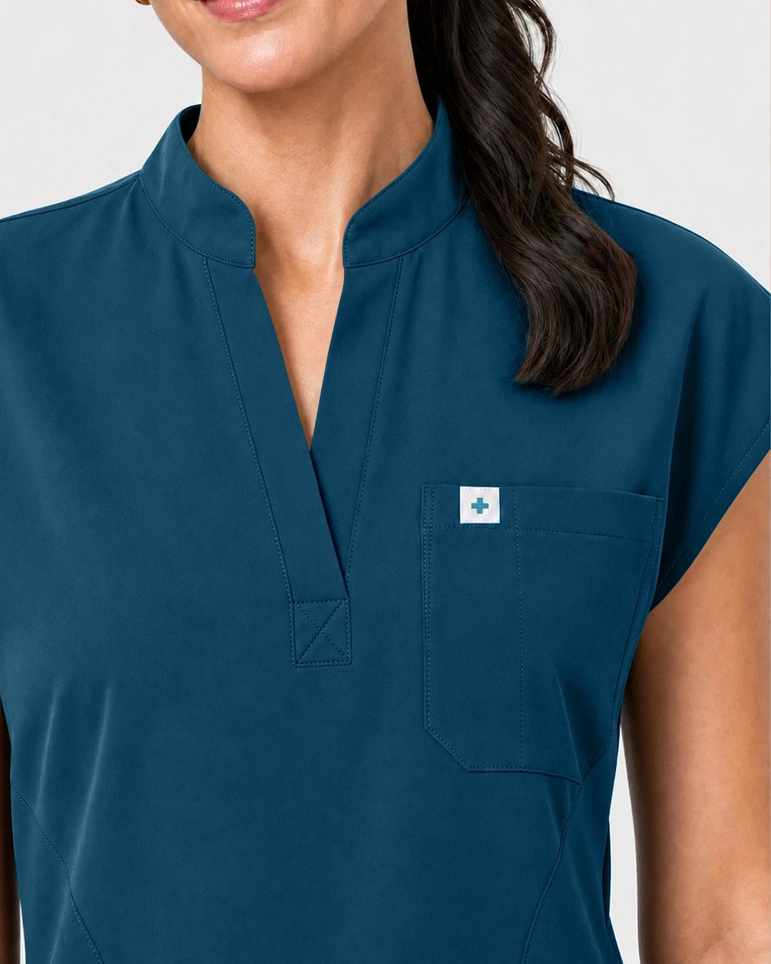 Caribbean Blue Eipnare Women's Henley Sleeveless Jogger Scrub Set - Stretch Medical Scrubs for Women