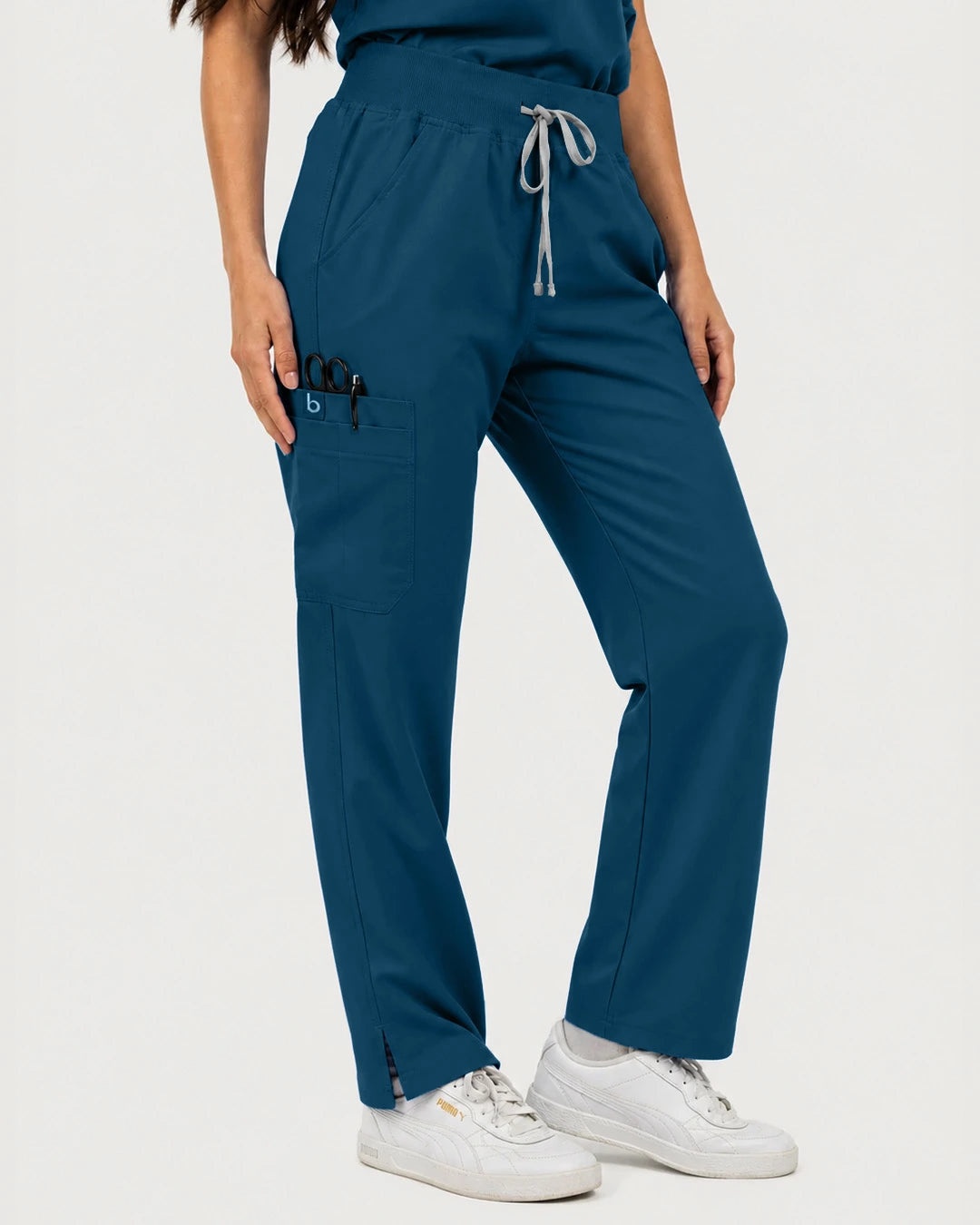 Caribbean Blue Eipnare Women's Mandarin Sleeveless Straight-Leg Scrub Set - Stretch Medical Scrubs for Women