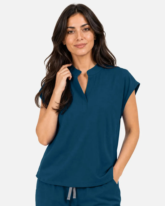 Caribbean Blue Eipnare Women's Sleeveless Mandarin Collar Scrub Top - Stretch Medical Scrubs for Women