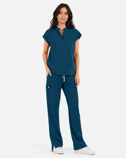Caribbean Blue Eipnare Women's Sleeveless Mandarin Collar Scrub Top - Stretch Medical Scrubs for Women