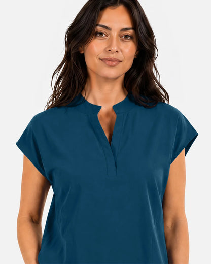 Caribbean Blue Eipnare Women's Sleeveless Mandarin Collar Scrub Top - Stretch Medical Scrubs for Women
