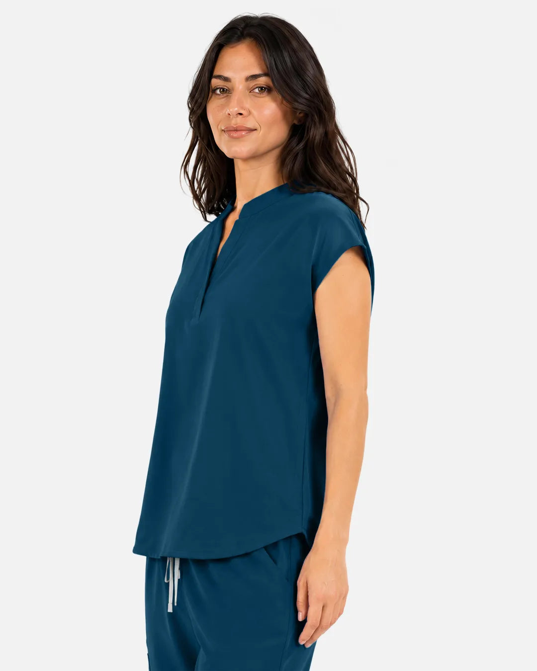 Caribbean Blue Eipnare Women's Sleeveless Mandarin Collar Scrub Top - Stretch Medical Scrubs for Women