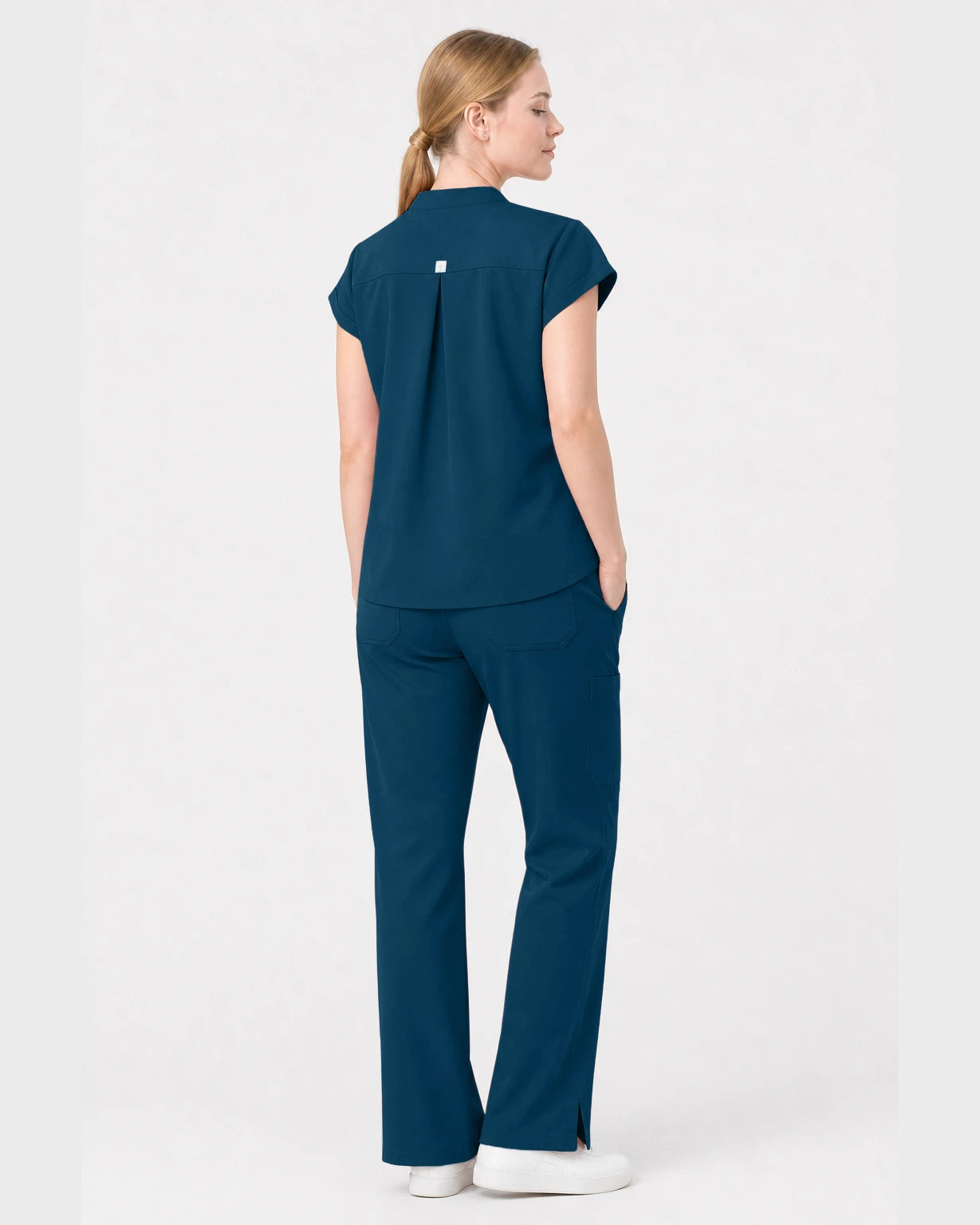 Caribbean Blue Eipnare Women's Henley Sleeveless Straight-Leg Scrub Set - Stretch Medical Scrubs for Women