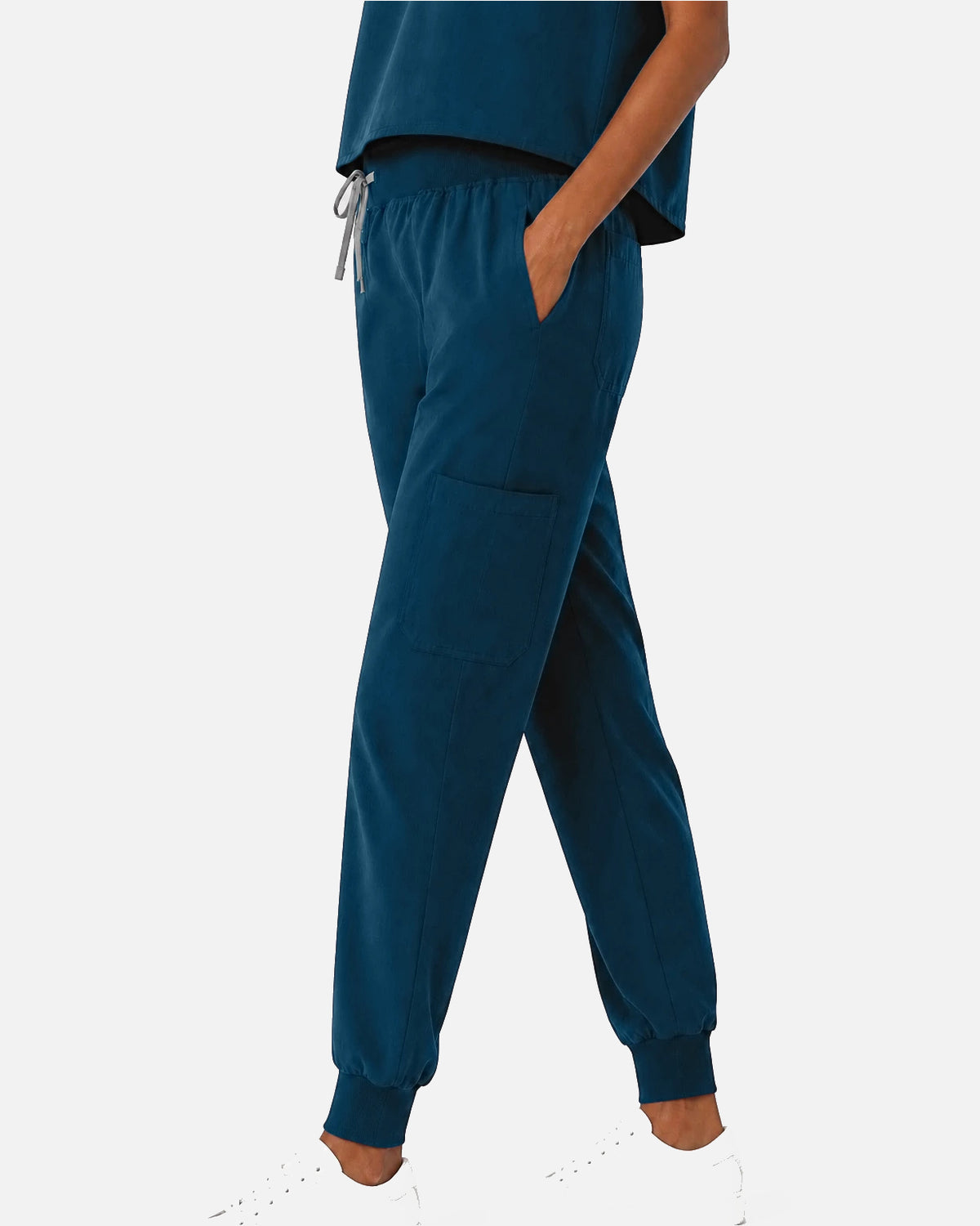 Caribbean Blue – Eipnare Women's Sleeveless Mandarin Collar Jogger Uniform Set – product image 05