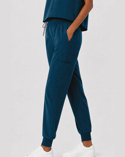 Caribbean Blue Eipnare Women's Sleeveless Mandarin Collar Jogger Scrub Set - Stretch Medical Scrubs for Women