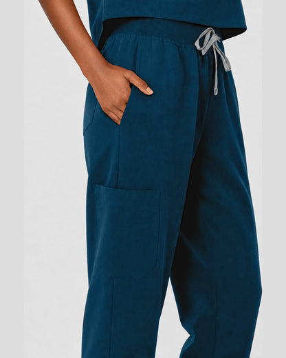 Caribbean Blue Eipnare Women's Sleeveless Mandarin Collar Jogger Scrub Set - Stretch Medical Scrubs for Women