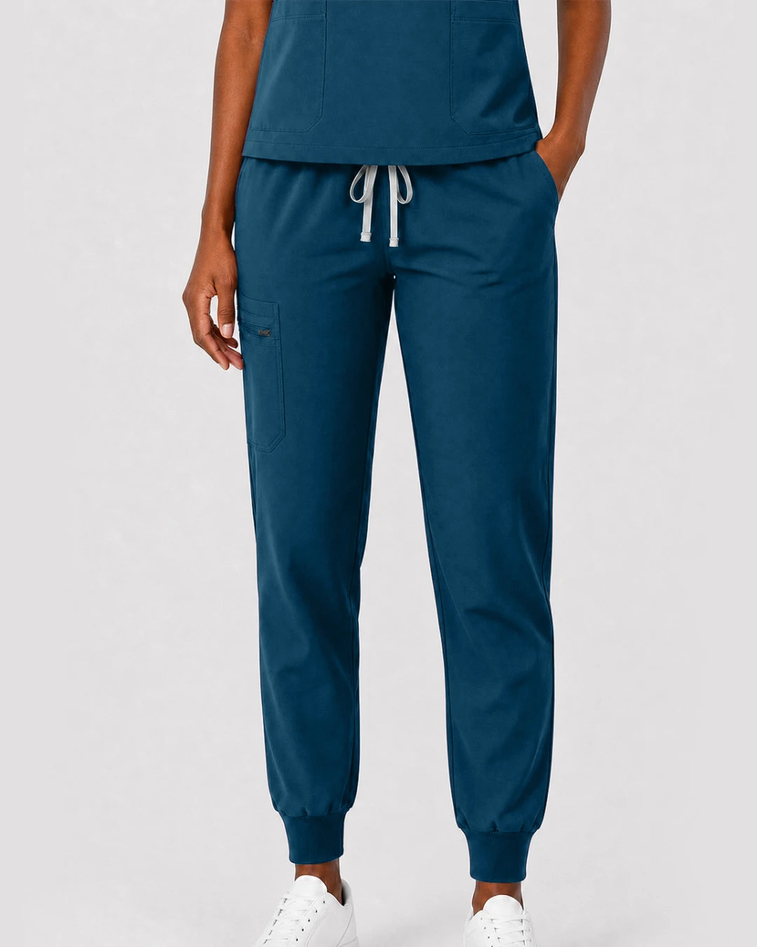 Caribbean Blue Eipnare Women's Split V-Neck Cargo Jogger Scrub Set - Stretch Medical Scrubs for Women