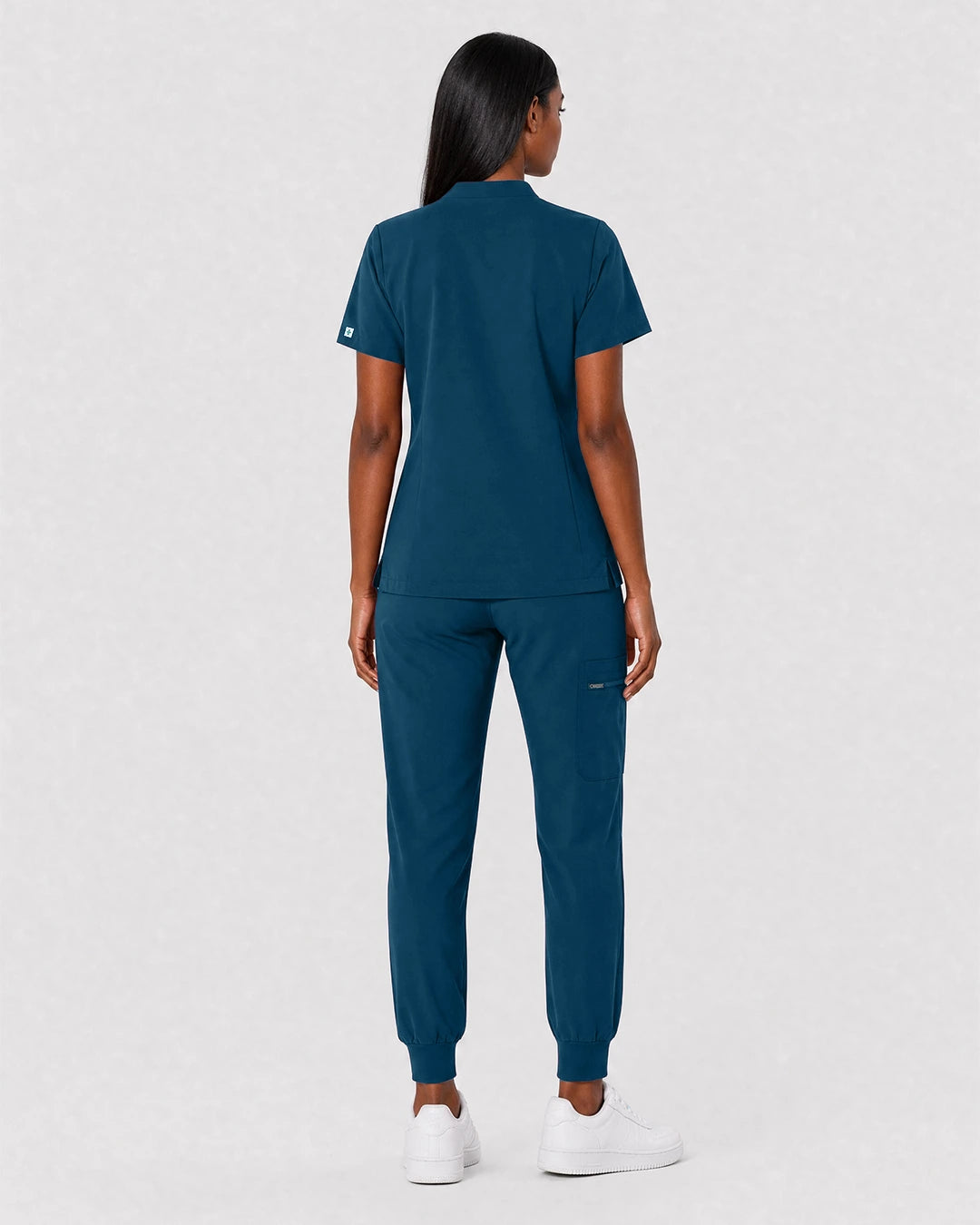 Caribbean Blue Eipnare Women's Split V-Neck Cargo Jogger Scrub Set - Stretch Medical Scrubs for Women