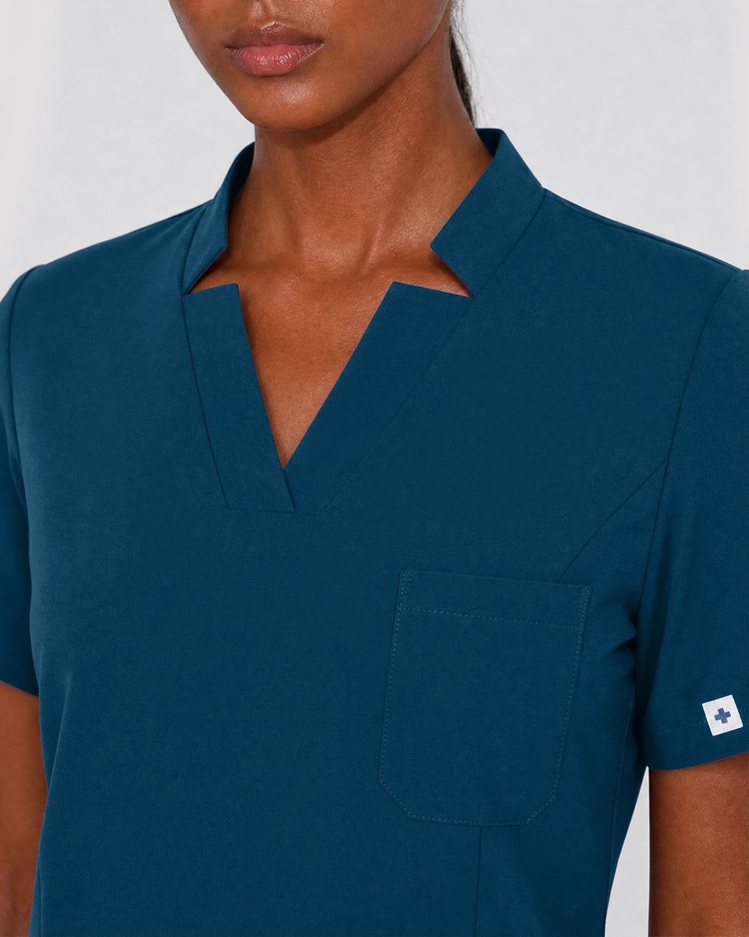 Caribbean Blue Eipnare Women's Split V-Neck Cargo Jogger Scrub Set - Stretch Medical Scrubs for Women