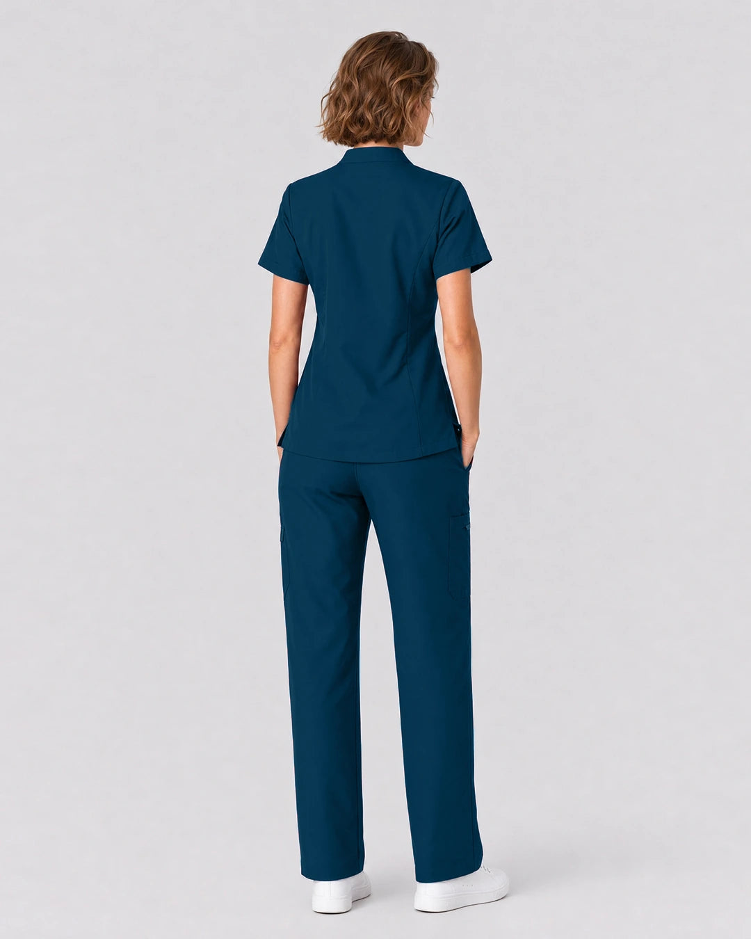 Caribbean Blue Eipnare Women's Split V-Neck Tapered Scrub Set - Stretch Medical Scrubs for Women